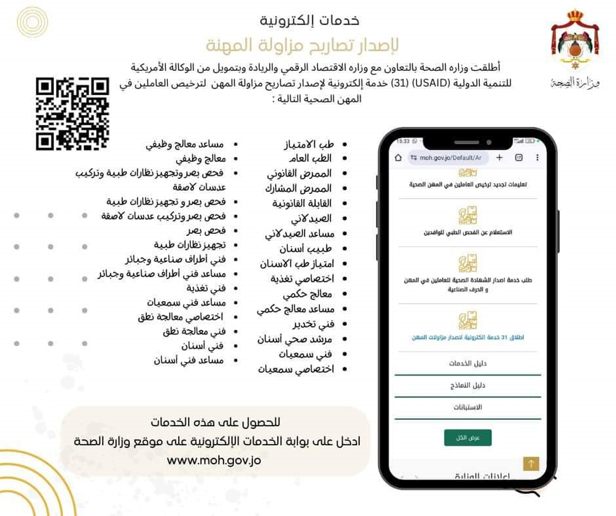 الصحة تطلق 31 خدمة إلكترونية لإصدار تصاريح مزاولة المهنة