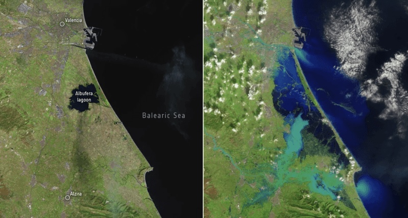 الماء التهم اليابسة.. صور فضائية لما فعلته فيضانات إسبانيا