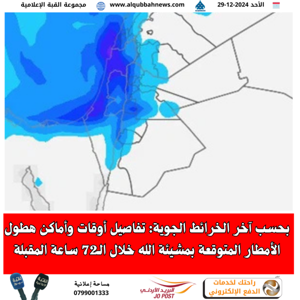 بحسب آخر الخرائط الجوية: تفاصيل أوقات وأماكن هطول الأمطار المتوقعة خلال الـ 72 ساعة المقبلة