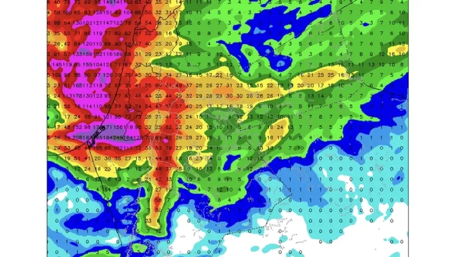 المناطق المعرضة للأمطار الغزيرة نهاية الأسبوع