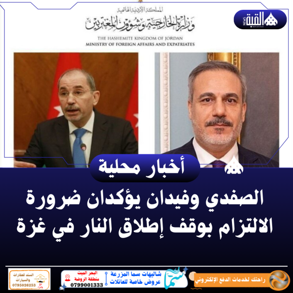 الصفدي وفيدان يؤكدان ضرورة الالتزام بوقف إطلاق النار في غزة