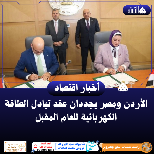 الأردن ومصر يجددان عقد تبادل الطاقة الكهربائية للعام المقبل