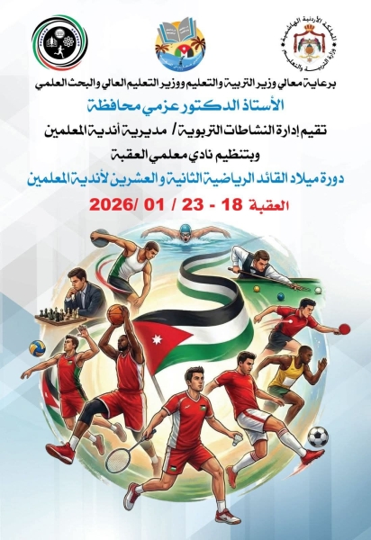 ​تحت رعاية وزير التربية والتعليم: انطلاق دورة ميلاد القائد الرياضية الـ22 لأندية المعلمين في العقبة