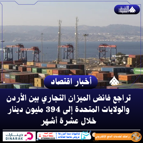 تراجع فائض الميزان التجاري بين الأردن والولايات المتحدة إلى 394 مليون دينار خلال عشرة أشهر