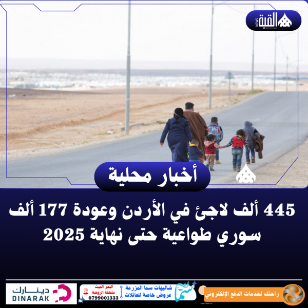 445 ألف لاجئ في الأردن وعودة 177 ألف سوري طواعية حتى نهاية 2025