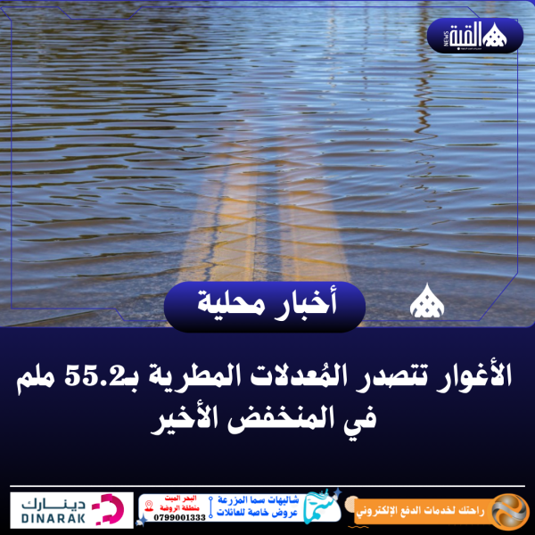 الأغوار تتصدر المُعدلات المطرية بـ55.2 ملم في المنخفض الأخير