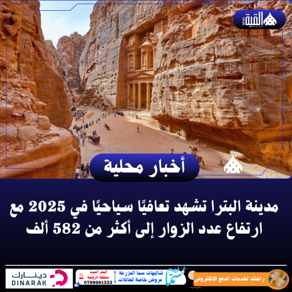 مدينة البترا تشهد تعافيًا سياحيًا في 2025 مع ارتفاع عدد الزوار إلى أكثر من 582 ألف