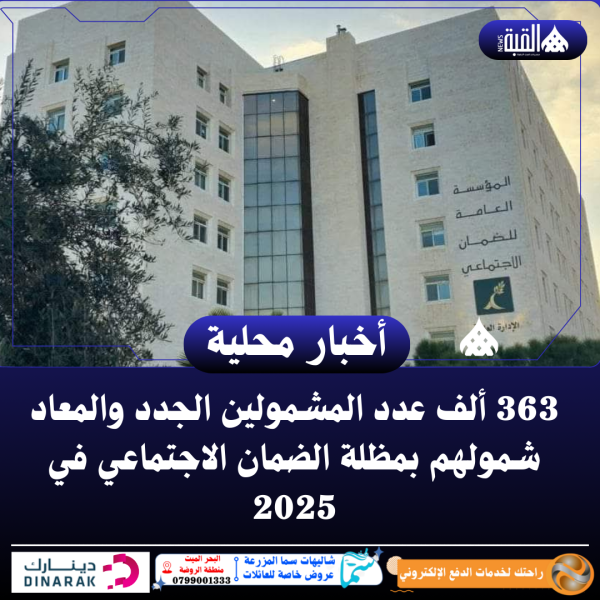 363 ألف عدد المشمولين الجدد والمعاد شمولهم بمظلة الضمان الاجتماعي في 2025