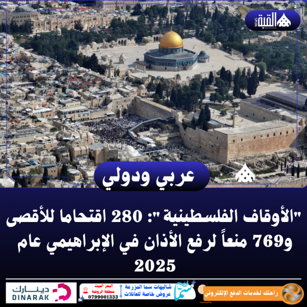 الأوقاف الفلسطينية: 280 اقتحاما للأقصى و769 منعاً لرفع الأذان في الإبراهيمي عام 2025
