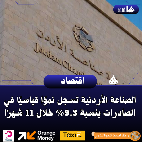 الصناعة الأردنية تسجل نموًا قياسيًا في الصادرات بنسبة 9.3 خلال 11 شهرًا