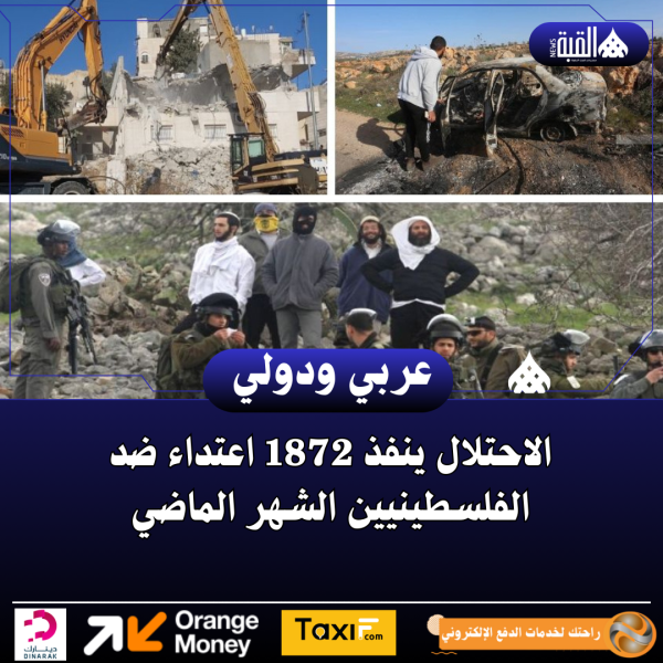 الاحتلال ينفذ 1872 اعتداء ضد الفلسطينيين الشهر الماضي