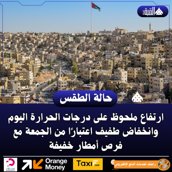 ارتفاع ملحوظ على درجات الحرارة اليوم وانخفاض طفيف اعتبارًا من الجمعة مع فرص أمطار خفيفة