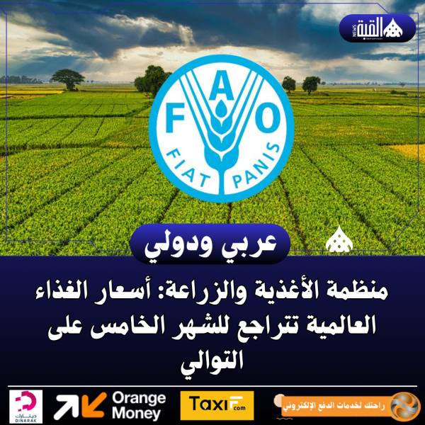 منظمة الأغذية والزراعة: أسعار الغذاء العالمية تتراجع للشهر الخامس على التوالي