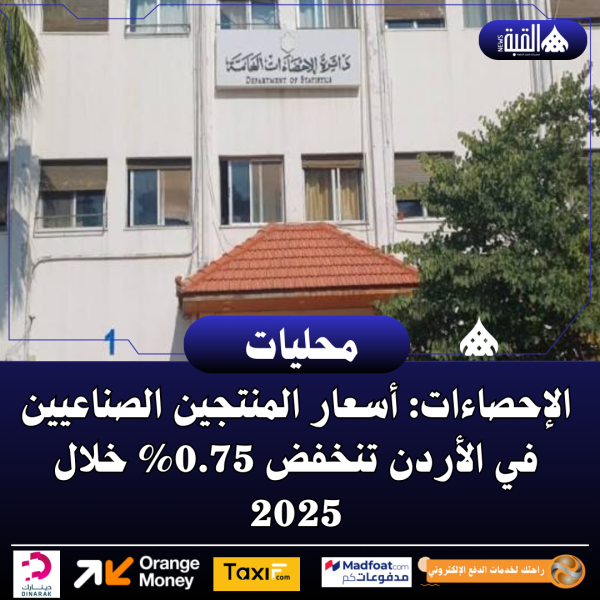 الإحصاءات: أسعار المنتجين الصناعيين في الأردن تنخفض 0.75 خلال 2025
