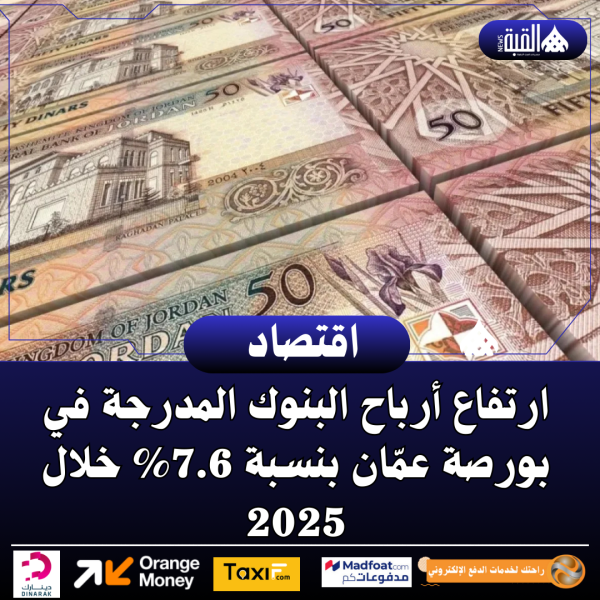 ارتفاع أرباح البنوك المدرجة في بورصة عمّان بنسبة 7.6 خلال 2025