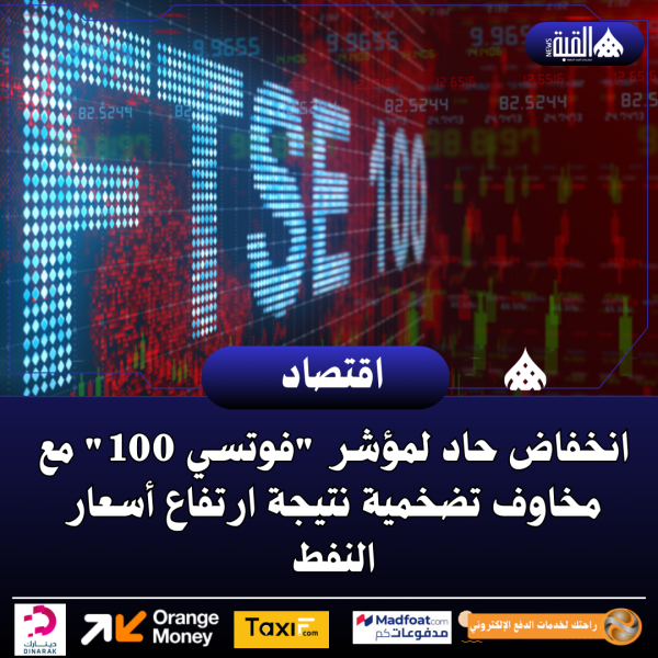 انخفاض حاد لمؤشر فوتسي 100 مع مخاوف تضخمية نتيجة ارتفاع أسعار النفط