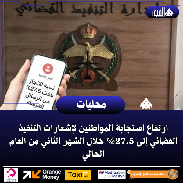 ارتفاع استجابة المواطنين لإشعارات التنفيذ القضائي إلى 27.5 خلال الشهر الثاني من العام الحالي