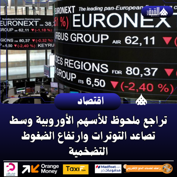 تراجع ملحوظ للأسهم الأوروبية وسط تصاعد التوترات وارتفاع الضغوط التضخمية