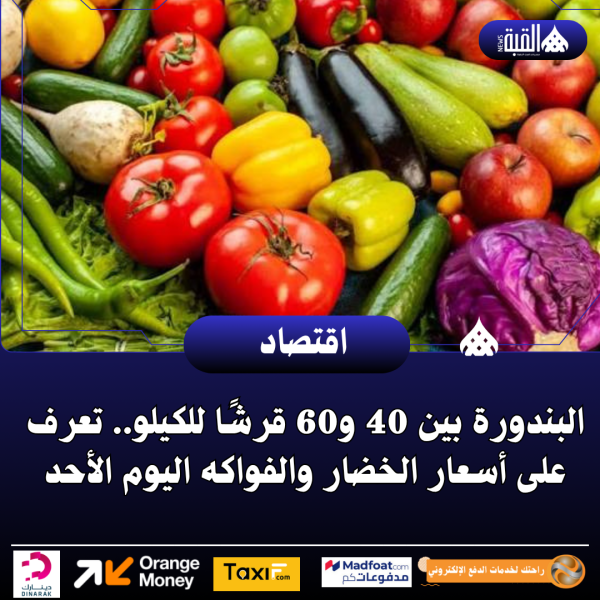 البندورة بين 40 و60 قرشًا للكيلو.. تعرف على أسعار الخضار والفواكه اليوم الأحد