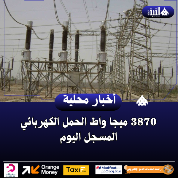 3870 ميجا واط الحمل الكهربائي المسجل اليوم