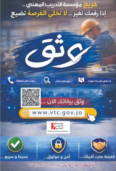 مؤسسة التدريب المهني تطلق حملة وثّق لتحديث بيانات الخريجين وتعزيز فرص التشغيل