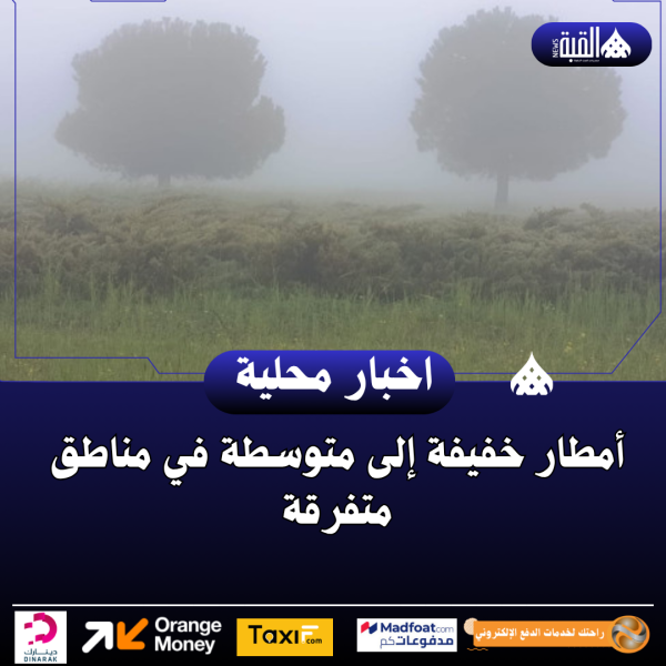 أمطار خفيفة إلى متوسطة في مناطق متفرقة