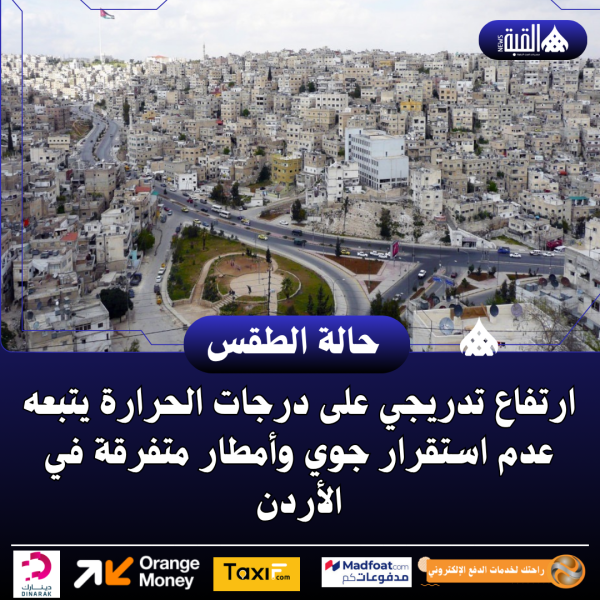 ارتفاع تدريجي على درجات الحرارة يتبعه عدم استقرار جوي وأمطار متفرقة في الأردن