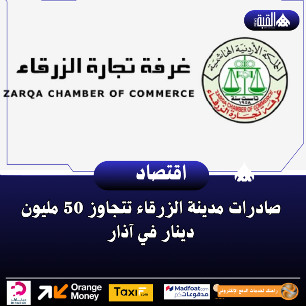 صادرات مدينة الزرقاء تتجاوز 50 مليون دينار في آذار