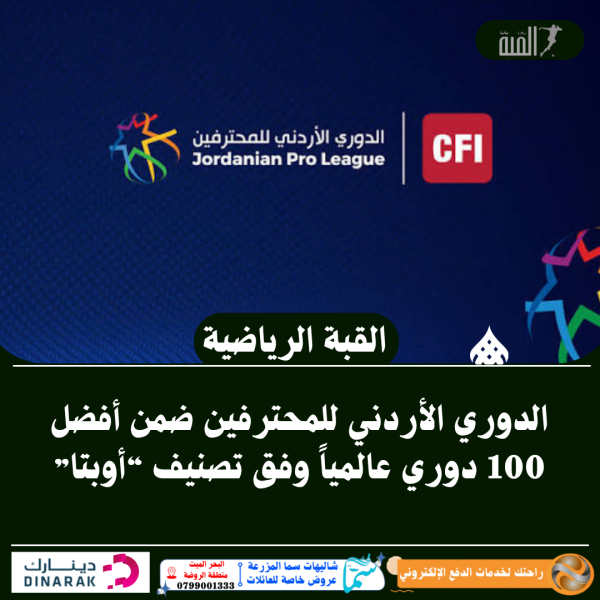 الدوري الأردني للمحترفين ضمن أفضل 100 دوري عالمياً وفق تصنيف “أوبتا”