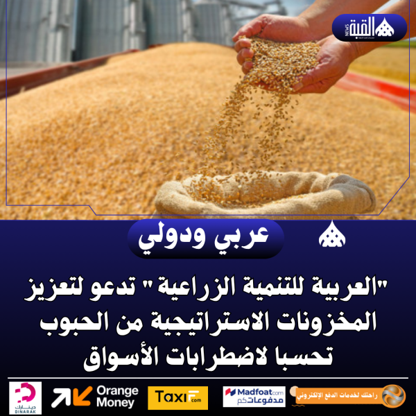 العربية للتنمية الزراعية تدعو لتعزيز المخزونات الاستراتيجية من الحبوب تحسبا لاضطرابات الأسواق