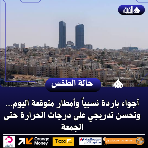 أجواء باردة نسبياً وأمطار متوقعة اليوم… وتحسن تدريجي على درجات الحرارة حتى الجمعة