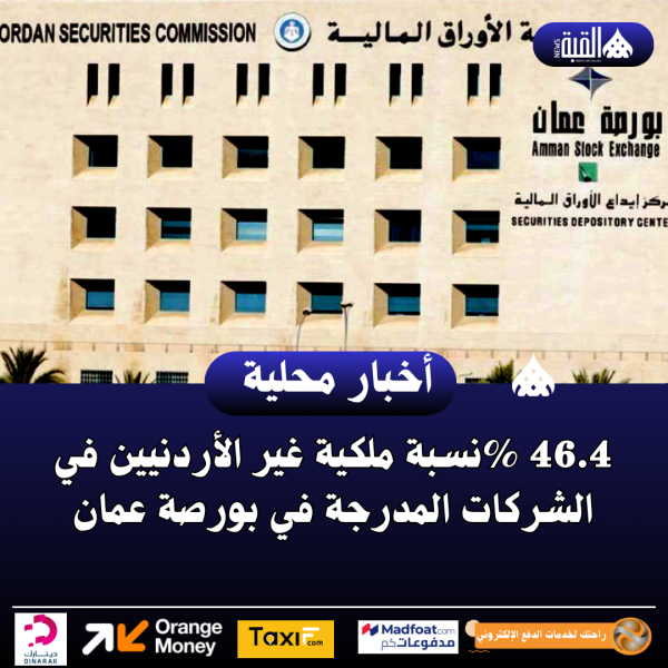46.4 نسبة ملكية غير الأردنيين في الشركات المدرجة في بورصة عمان