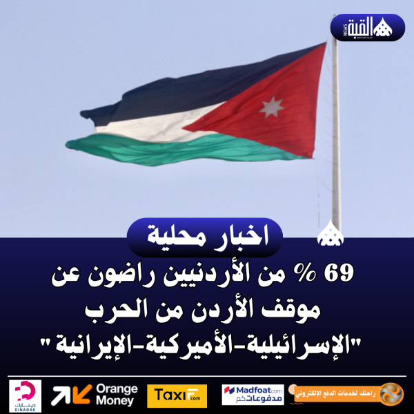 69  من الأردنيين راضون عن موقف الأردن من الحرب الإسرائيليةالأميركيةالإيرانية