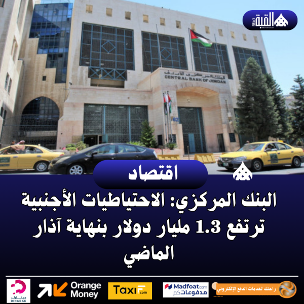 البنك المركزي: الاحتياطيات الأجنبية ترتفع 1.3 مليار دولار بنهاية آذار الماضي