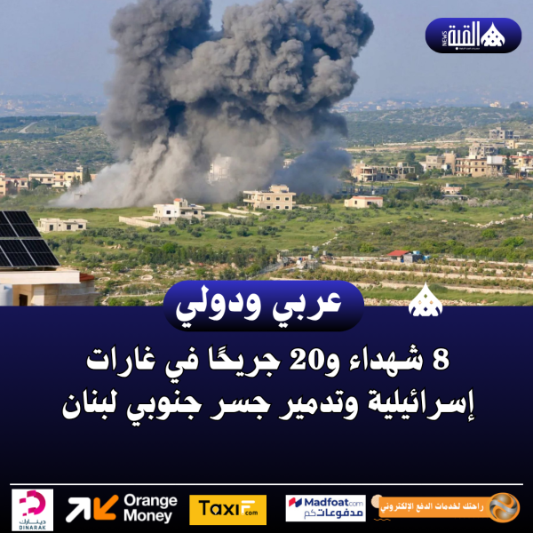 8 شهداء و20 جريحًا في غارات إسرائيلية وتدمير جسر جنوبي لبنان