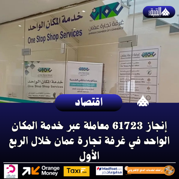 إنجاز 61723 معاملة عبر خدمة المكان الواحد في غرفة تجارة عمان خلال الربع الأول