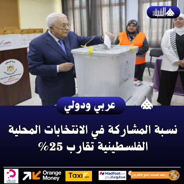نسبة المشاركة في الانتخابات المحلية الفلسطينية تقارب 25