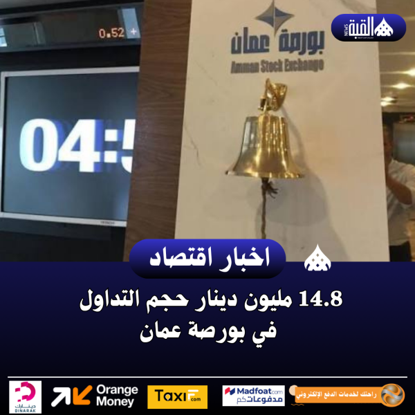 14.8 مليون دينار حجم التداول في بورصة عمان