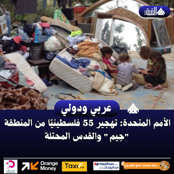 الأمم المتحدة: تهجير 55 فلسطينيًا من المنطقة جيم والقدس المحتلة