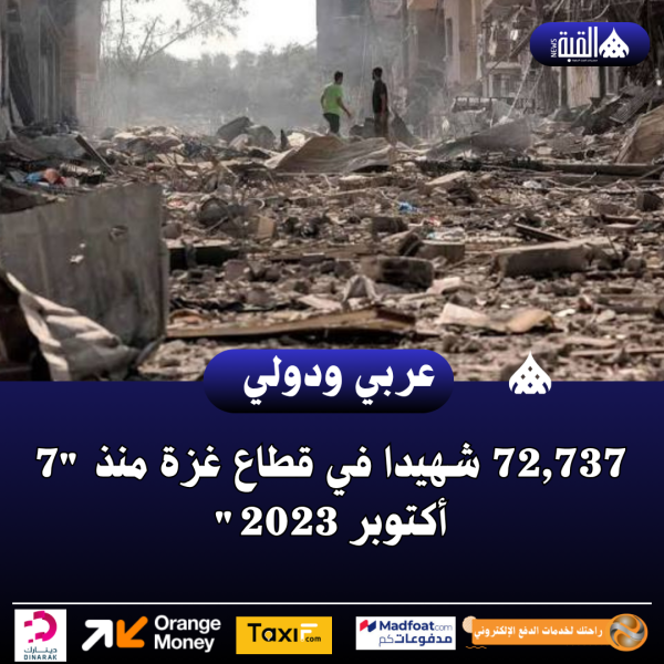 72#44;737 شهيدا في قطاع غزة منذ 7 أكتوبر 2023