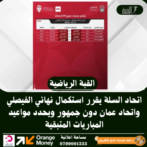 اتحاد السلة يقرر استكمال نهائي الفيصلي واتحاد عمان دون جمهور ويحدد مواعيد المباريات المتبقية