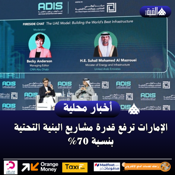 الإمارات ترفع قدرة مشاريع البنية التحتية بنسبة 70