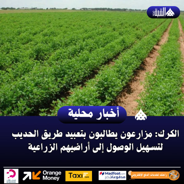الكرك: مزارعون يطالبون بتعبيد طريق الحديب لتسهيل الوصول إلى أراضيهم الزراعية