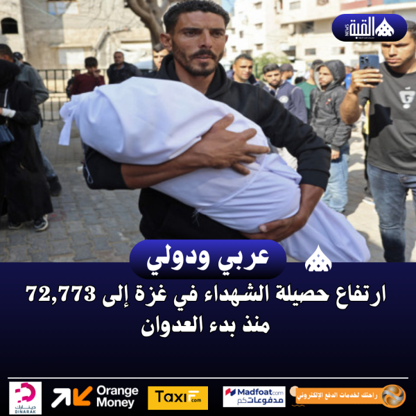 ارتفاع حصيلة الشهداء في غزة إلى 72#44;773 منذ بدء العدوان