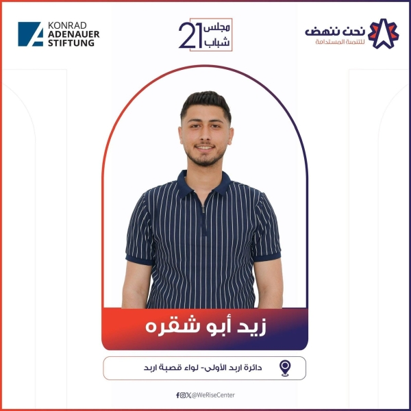 الشاب زيد رفاد أبو شقرة يعلن ترشحه لانتخابات مجلس شباب 21
