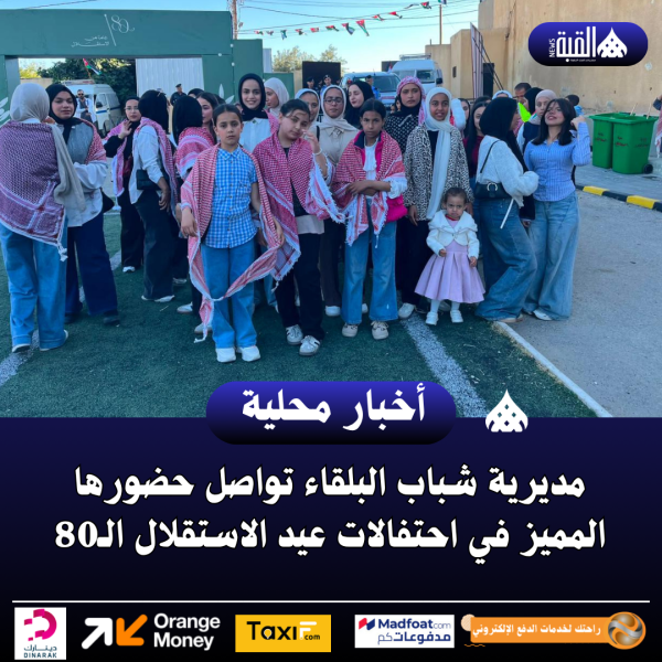 مديرية شباب البلقاء تواصل حضورها المميز في احتفالات عيد الاستقلال الـ80