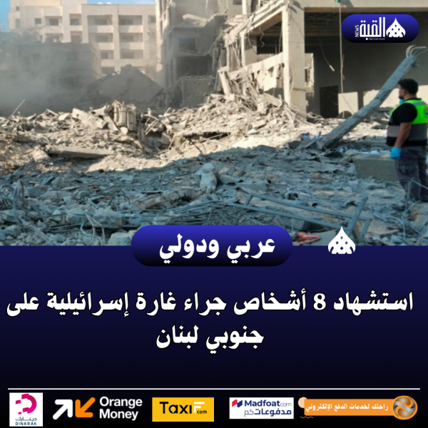 استشهاد 8 أشخاص جراء غارة إسرائيلية على جنوبي لبنان