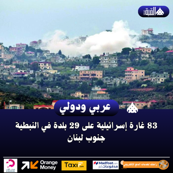 83 غارة إسرائيلية على 29 بلدة في النبطية جنوب لبنان