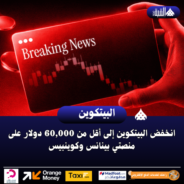 انخفض البيتكوين إلى أقل من 60#44;000 دولار على منصتي بينانس وكوينبيس