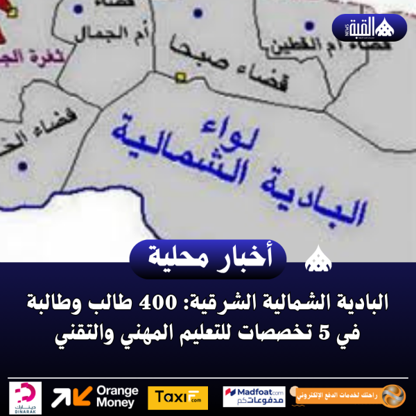 البادية الشمالية الشرقية: 400 طالب وطالبة في 5 تخصصات للتعليم المهني والتقني